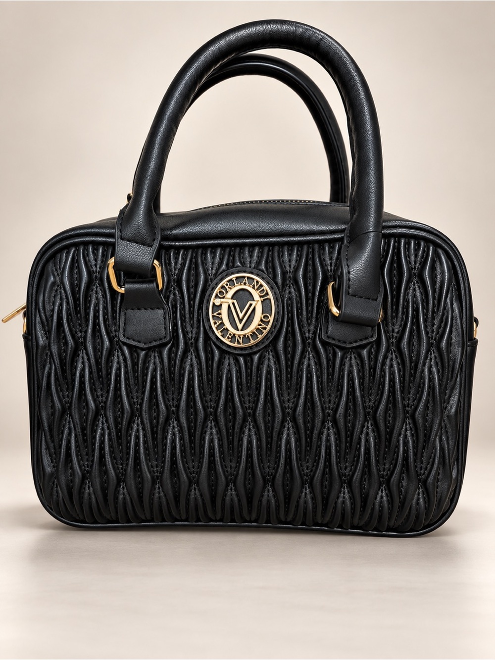 Valentino Orlandi Black Quilted Satchel Crossbody Bag Gold Hardware NWOT